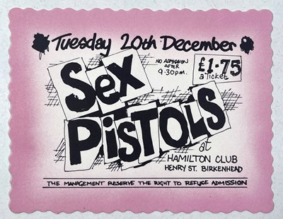 Lot 110 - THE SEX PISTOLS - ORIGINAL TICKET FOR THE HAMILTON CLUB, BIRKENHEAD.