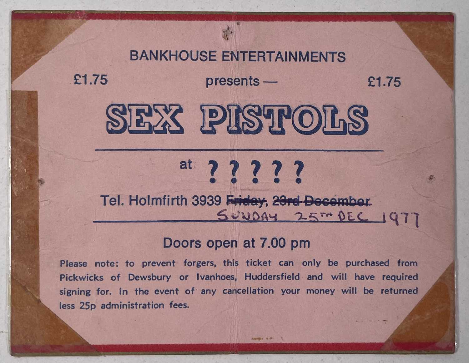 Lot 111 The Sex Pistols Original Huddersfield 1977