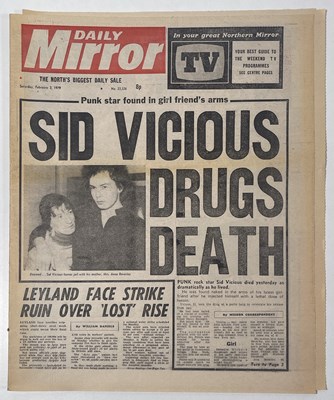 Lot 127 - THE SEX PISTOLS - SID VICIOUS ORIGINAL DEATH HEADLINES.