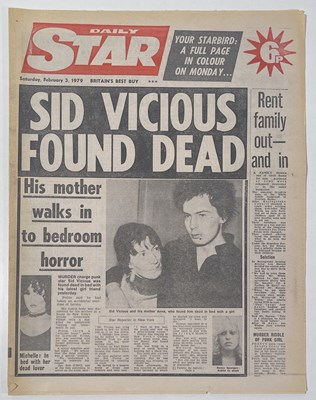 Lot 127 - THE SEX PISTOLS - SID VICIOUS ORIGINAL DEATH HEADLINES.