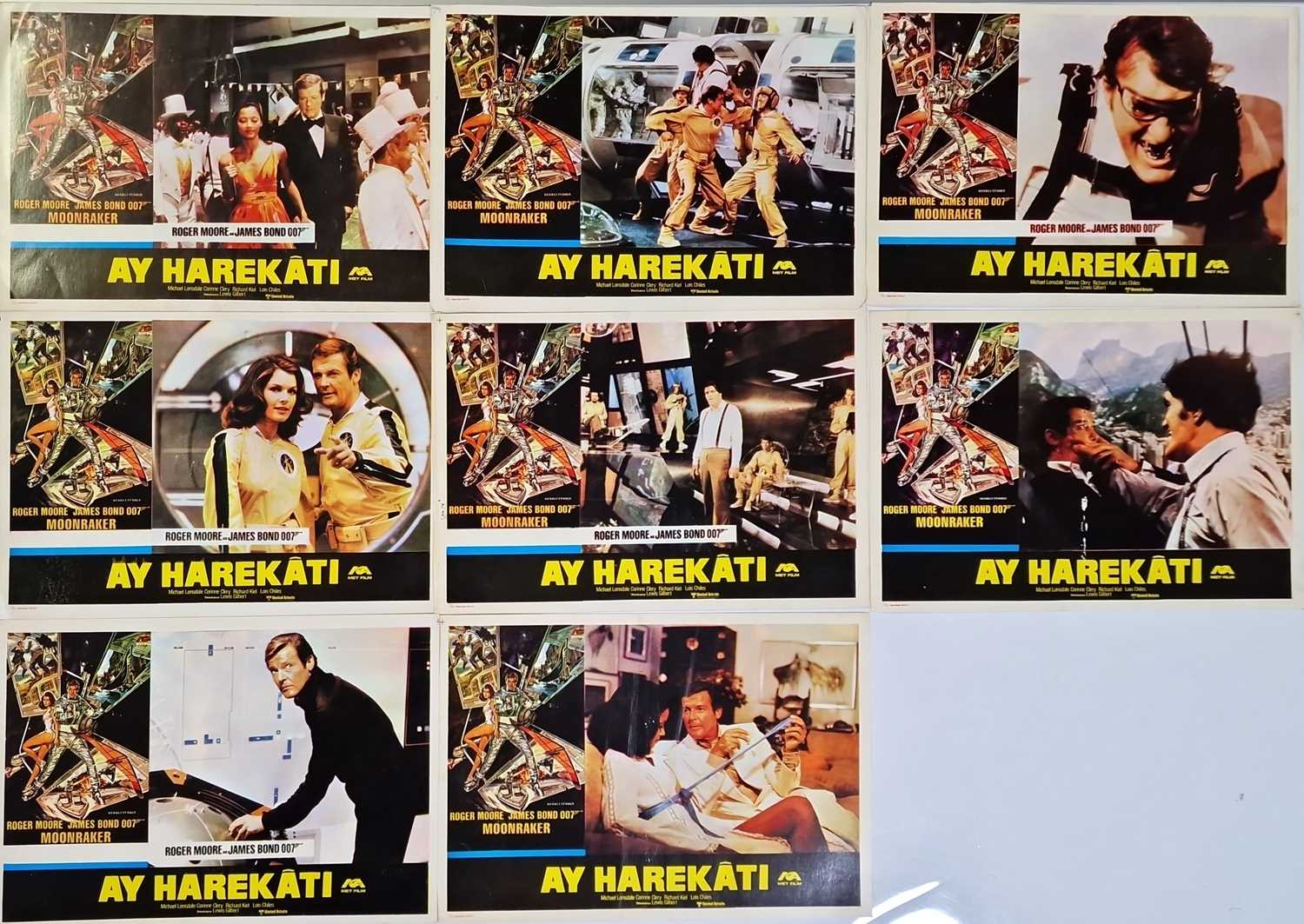 Lot 234 - JAMES BOND - MOONRAKER (1979)  FULL SET OF EIGHT TURKISH LOBBY CARDS.