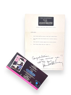 Lot 321 - THE BEATLES - PAUL MCCARTNEY - A SIGNED LETTER AND '..BROAD ST' PREMIERE TICKET.