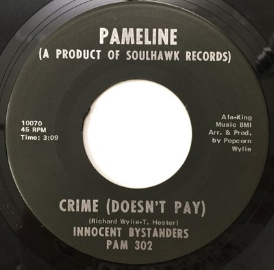 Lot 193 - INNOCENT BYSTANDERS - CRIME (DOESN'T PAY)/ FRANTIC ESCAPE 7" (US PAMELINE - PAM 302)