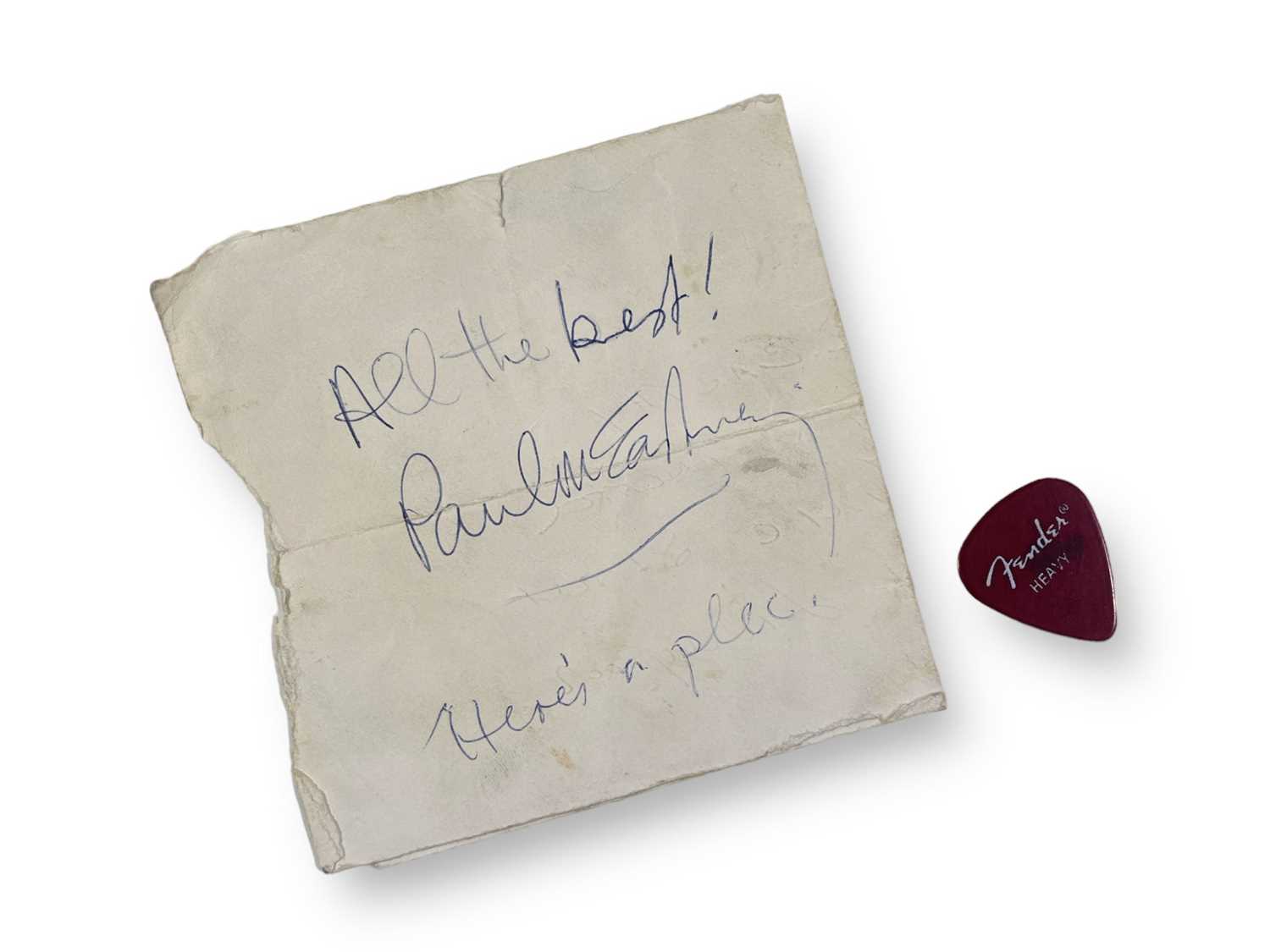 Lot 329 - PAUL MCCARTNEY - SIGNATURE AND PLECTRUM.