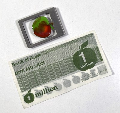 Lot 195 - THE BEATLES - APPLE EPHEMERA - ORIGINAL C 1960S APPLE MONEY CLIP AND APPLE BANK NOTE.