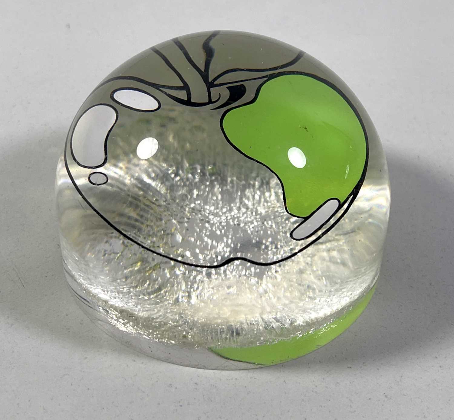 Lot 198 - THE BEATLES - ORIGINAL C 1960S LUCITE GREEN APPLE PAPERWEIGHT.