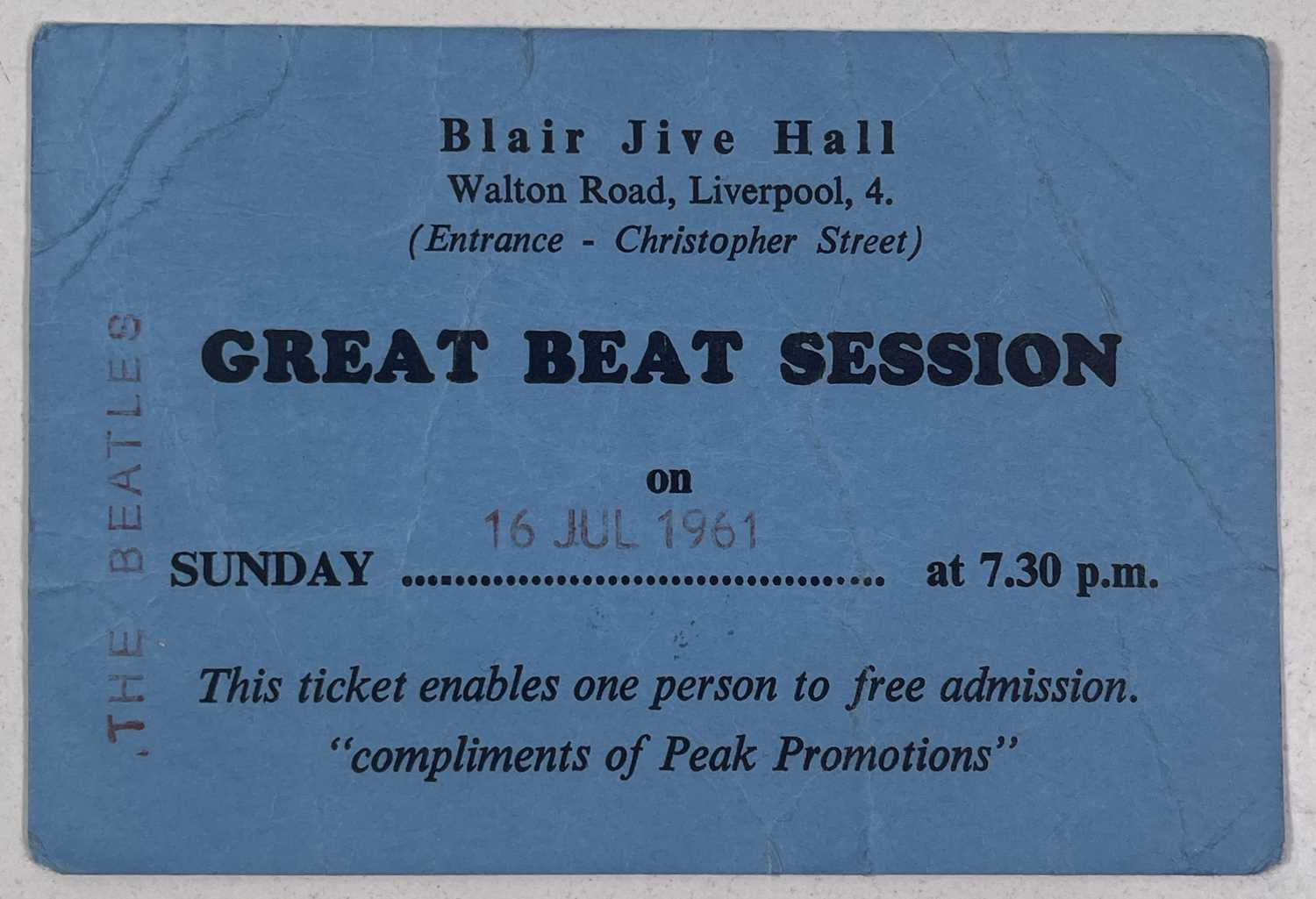 Lot 278 - THE BEATLES GREAT BEAT SESSION 1961 TICKET.