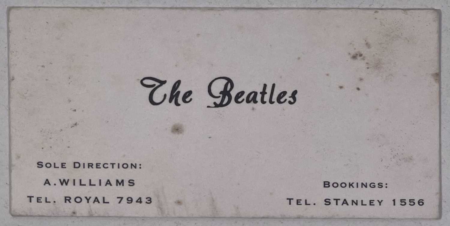 Lot 350 - THE BEATLES - AN ORIGINAL ALLAN WILLIAMS BUSINESS CARD.