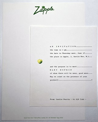 Lot 218 - APPLE - STATIONERY AND ORIGINAL MARY HOPKIN INVITE.