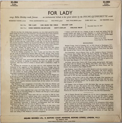 Lot 2 - WEBSTER YOUNG - FOR LADY - SONGS BILLIE HOLIDAY MADE FAMOUS LP (ESQUIRE 32-084)