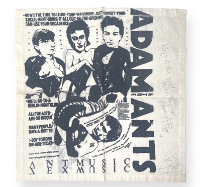 Lot 56 - ADAM AND THE ANTS - ORIGINAL C 1970S HANDKERCHIEF SIGNED BY AA AND MARCO PIRRONI.