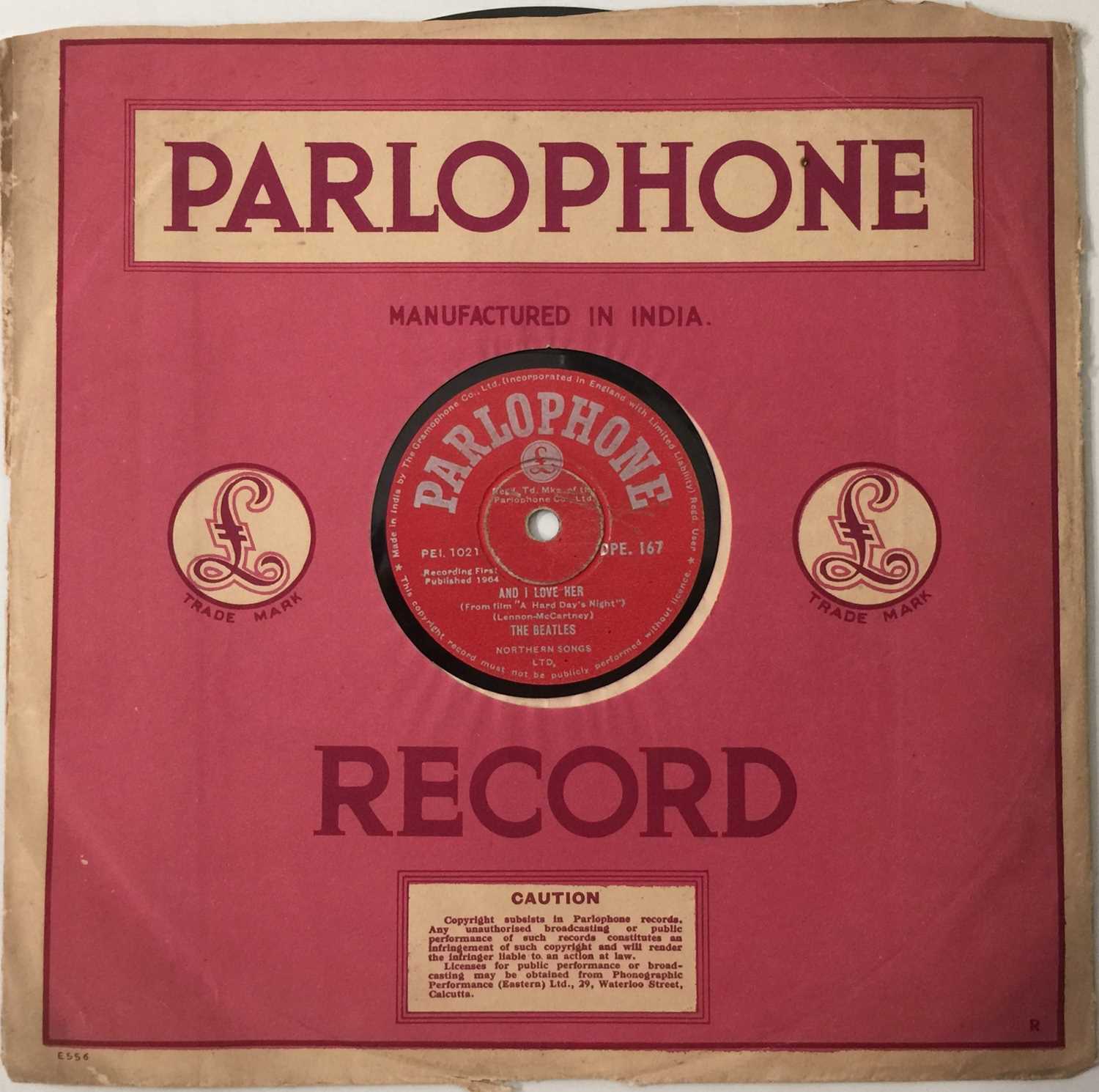 Lot 77 - THE BEATLES - AND I LOVE HER C/W IF I FELL  - ORIGINAL INDIAN 10" 78RPM RECORDING (PARLOPHONE DPE 167)