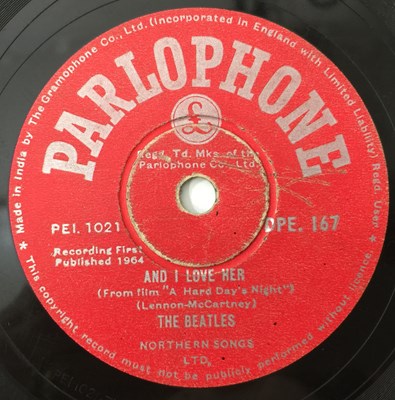 Lot 77 - THE BEATLES - AND I LOVE HER C/W IF I FELL  - ORIGINAL INDIAN 10" 78RPM RECORDING (PARLOPHONE DPE 167)