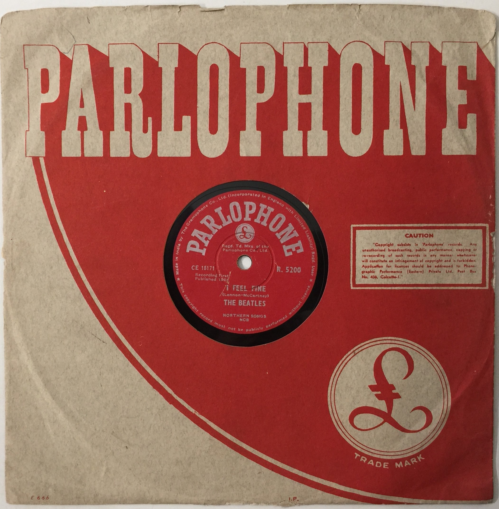 Lot 78 - THE BEATLES - I FEEL FINE - ORIGINAL INDIAN