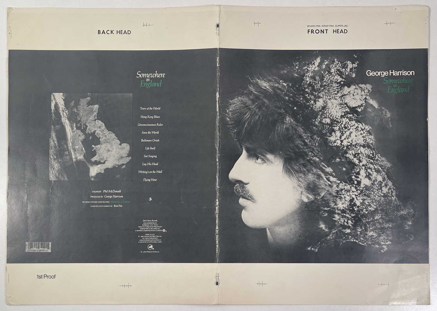 Lot 234 - GEORGE HARRISON - SOMEWHERE IN ENGLAND 1ST PROOF SLEEVE - UNUSED ALTERNATIVE COVER.