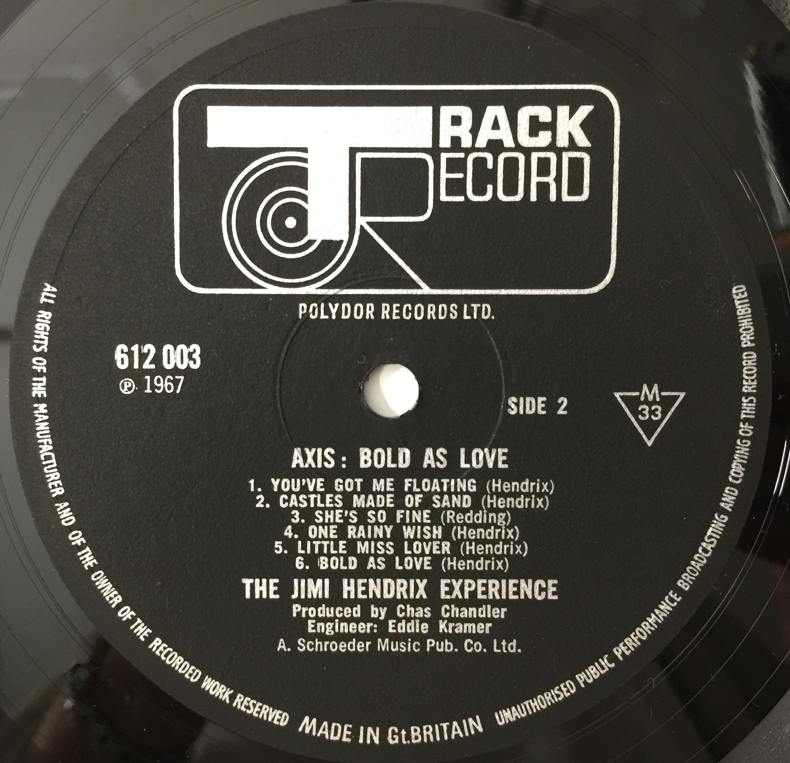 Lot 10 JIMI HENDRIX AXIS BOLD AS LOVE LP