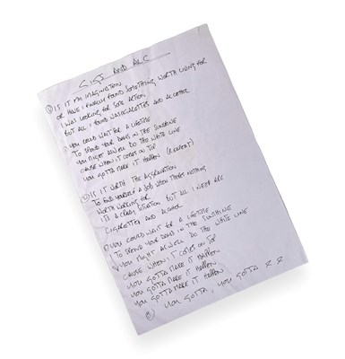 Lot 175 - OASIS - CIGARETTES AND ALCOHOL - NOEL GALLAGHER HANDWRITTEN LYRICS.