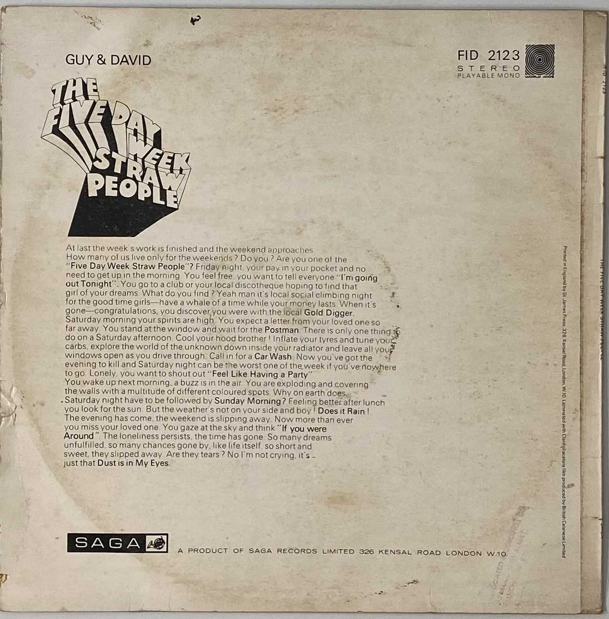 Lot 386 the five day week straw people lp psych