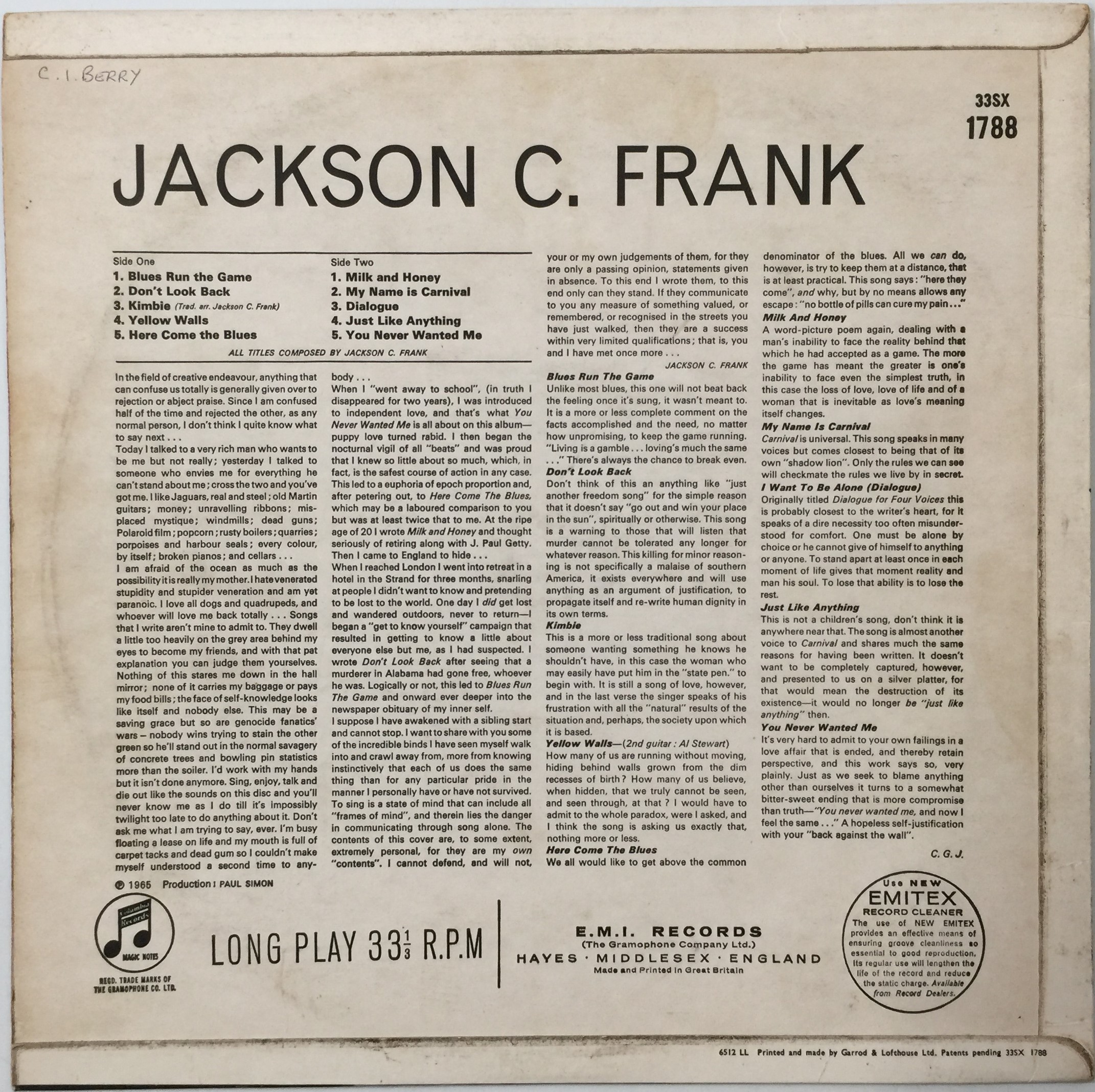 Lot 390 JACKSON C. FRANK JACKSON C. FRANK LP
