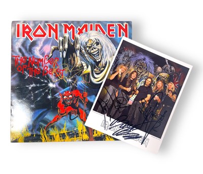 Lot 266 - IRON MAIDEN - SIGNED LP AND PROMO PHOTO.