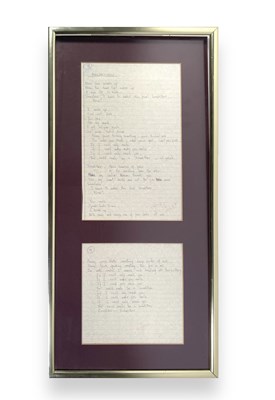 Lot 270 - QUEEN INTEREST - ROGER TAYLOR HANDWRITTEN AND SIGNED LYRICS FOR 'BREAKTHRU'.