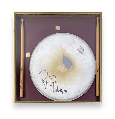 Lot 272 - QUEEN INTEREST - ROGER TAYLOR USED AND SIGNED FREDDIE TRIBUTE CONCERT DRUMSKIN.