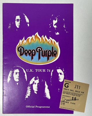 Lot 102 - DEEP PURPLE - A 1974 CONCERT PROGRAMME AND TICKET.