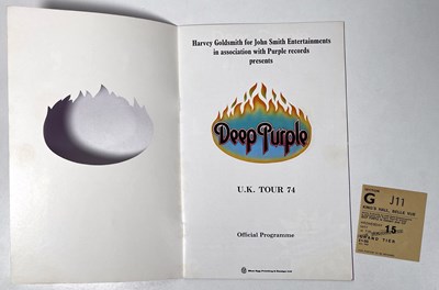 Lot 102 - DEEP PURPLE - A 1974 CONCERT PROGRAMME AND TICKET.