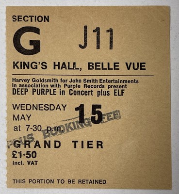 Lot 102 - DEEP PURPLE - A 1974 CONCERT PROGRAMME AND TICKET.