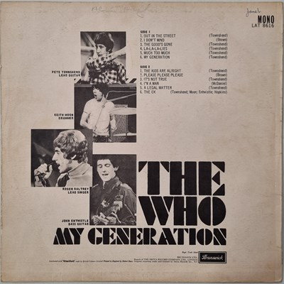 Lot 822 - THE WHO - MY GENERATION LP (UK OG - BRUNSWICK - LAT.8616)