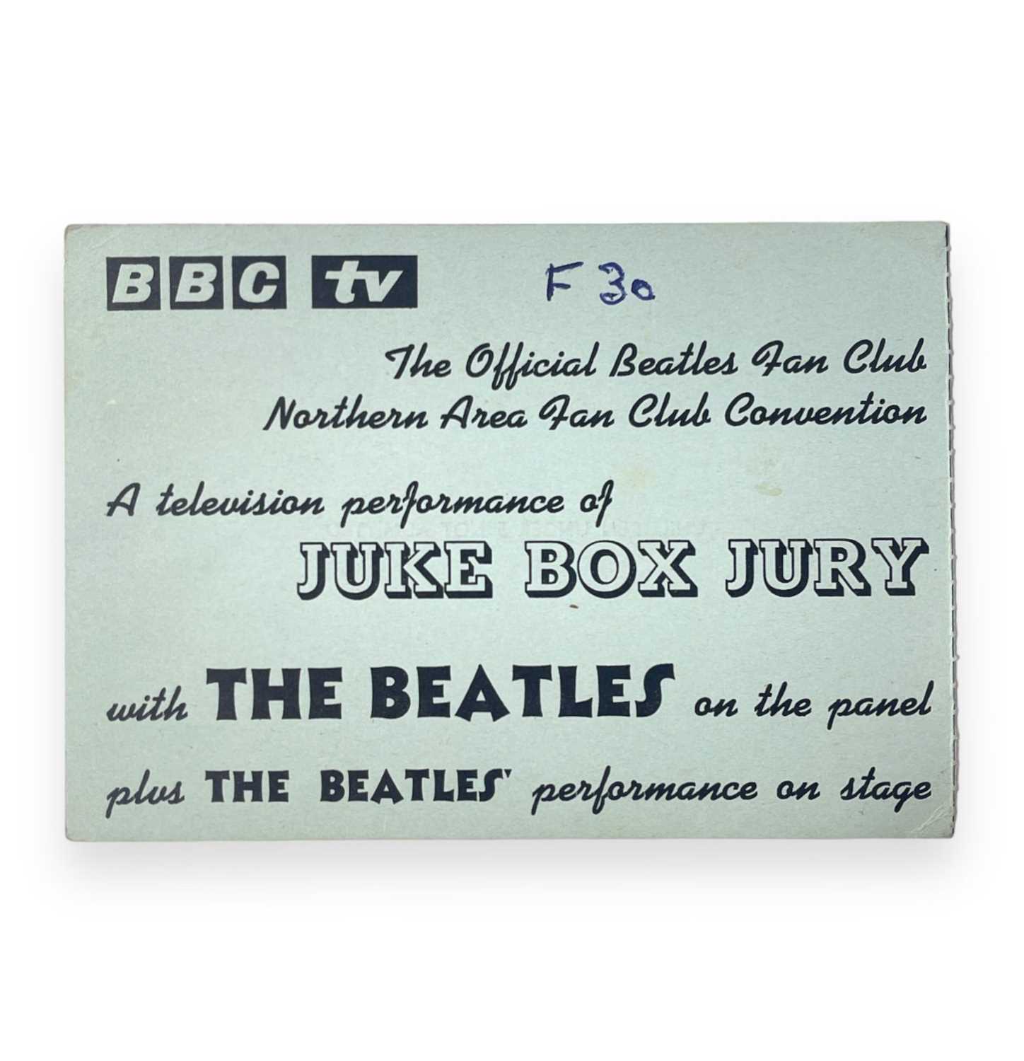 Lot 132 - THE BEATLES - AN ORIGINAL 1963 JUKE BOX JURY TICKET.