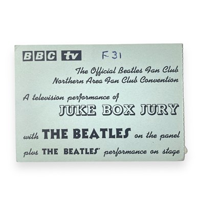 Lot 133 - THE BEATLES - AN ORIGINAL 1963 JUKE BOX JURY TICKET.