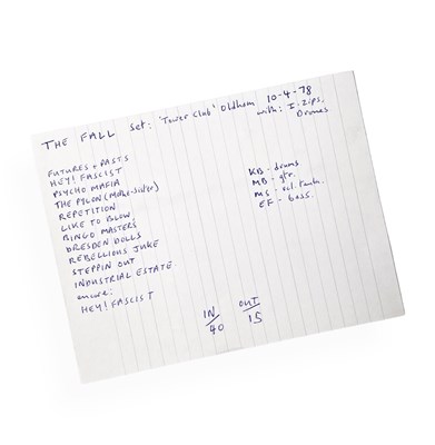 Lot 416 - MARK E. SMITH / THE FALL - EARLY HANDWRITTEN SETLIST.