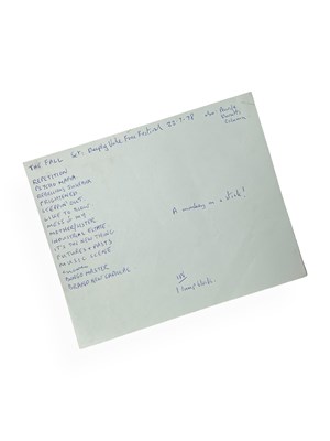 Lot 417 - MARK E. SMITH / THE FALL - EARLY HANDWRITTEN SETLIST - DEEPLY VALE FREE FESTIVAL.