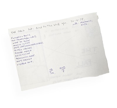 Lot 418 - MARK E. SMITH / THE FALL - EARLY HANDWRITTEN SETLIST - BOTW, APRIL 1978.