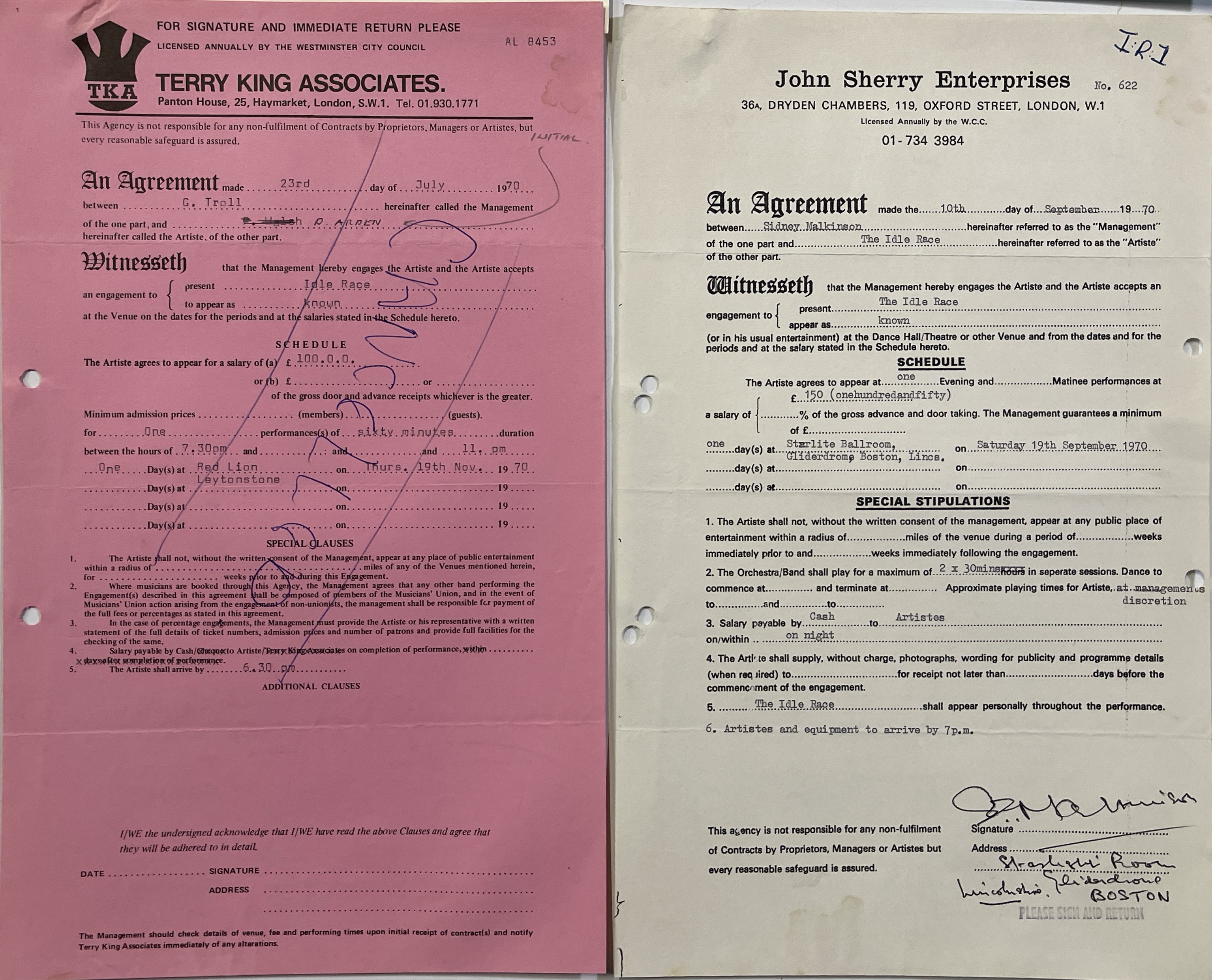 Lot 55 - THE IDLE RACE - CONTRACT COLLECTION C 1970.