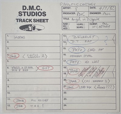 Lot 136 - THE BEATLES INTEREST  - PAUL MCCARTNEY - A MASTER TAPE REEL WITH UNRELEASED TRACK 'ANGEL IN DISGUISE'.