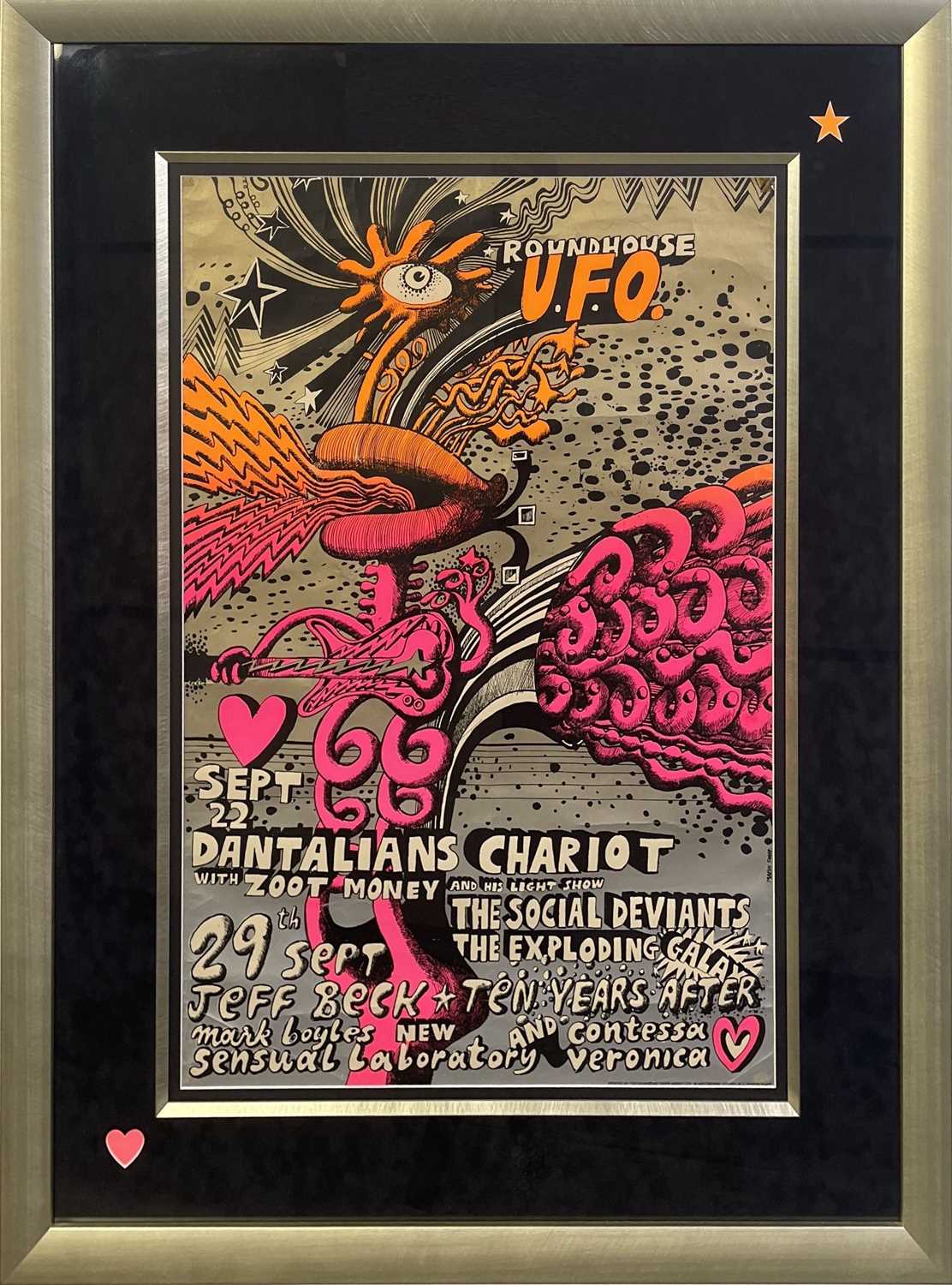 Lot 74 - DANTALIANS CHARIOT / JEFF BECK - ORIGINAL 1967 UFO AT ROUNDHOUSE POSTER.