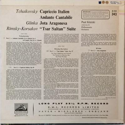 Lot 622 - Paul Kletzki - Tchaikovsky Capriccio Italien Etc LP (Original UK HMV Stereo Recording - ASD 343)
