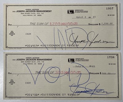 Lot 342 - MICHAEL JACKSON INTEREST - JOSEPH JACKSON SIGNED CHEQUES.