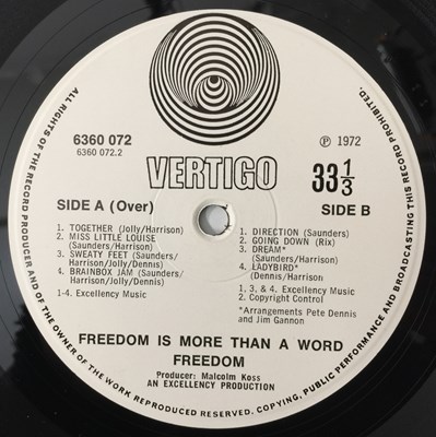 Lot 342 - FREEDOM - FREEDOM IS MORE THAN A WORD LP (UK PSYCH/ PROG - VERTIGO SWIRL - 6360 072)