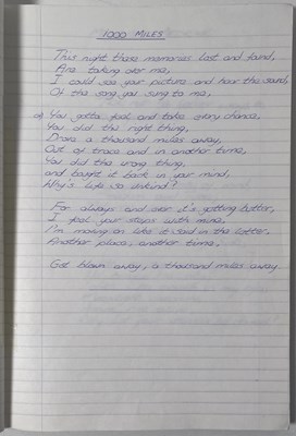 Lot 217 - RIDE - MARK GARDENER'S 'CARNIVAL OF LIGHT' ERA HANDWRITTEN LYRIC NOTE BOOK.