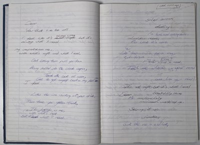 Lot 217 - RIDE - MARK GARDENER'S 'CARNIVAL OF LIGHT' ERA HANDWRITTEN LYRIC NOTE BOOK.