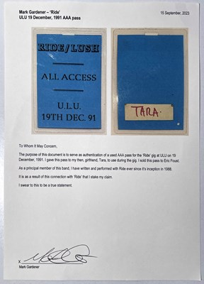 Lot 219 - RIDE - ORIGINAL AAA PASSES FROM MARK GARDENER'S PERSONAL COLLECTION.