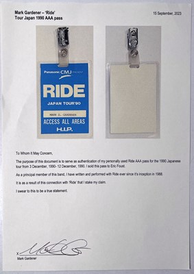 Lot 219 - RIDE - ORIGINAL AAA PASSES FROM MARK GARDENER'S PERSONAL COLLECTION.