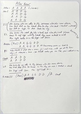 Lot 221 - RIDE - ORIGINAL HANDWRITTEN CHORD SHEETS AND LYRICS FOR DEBUT LP.