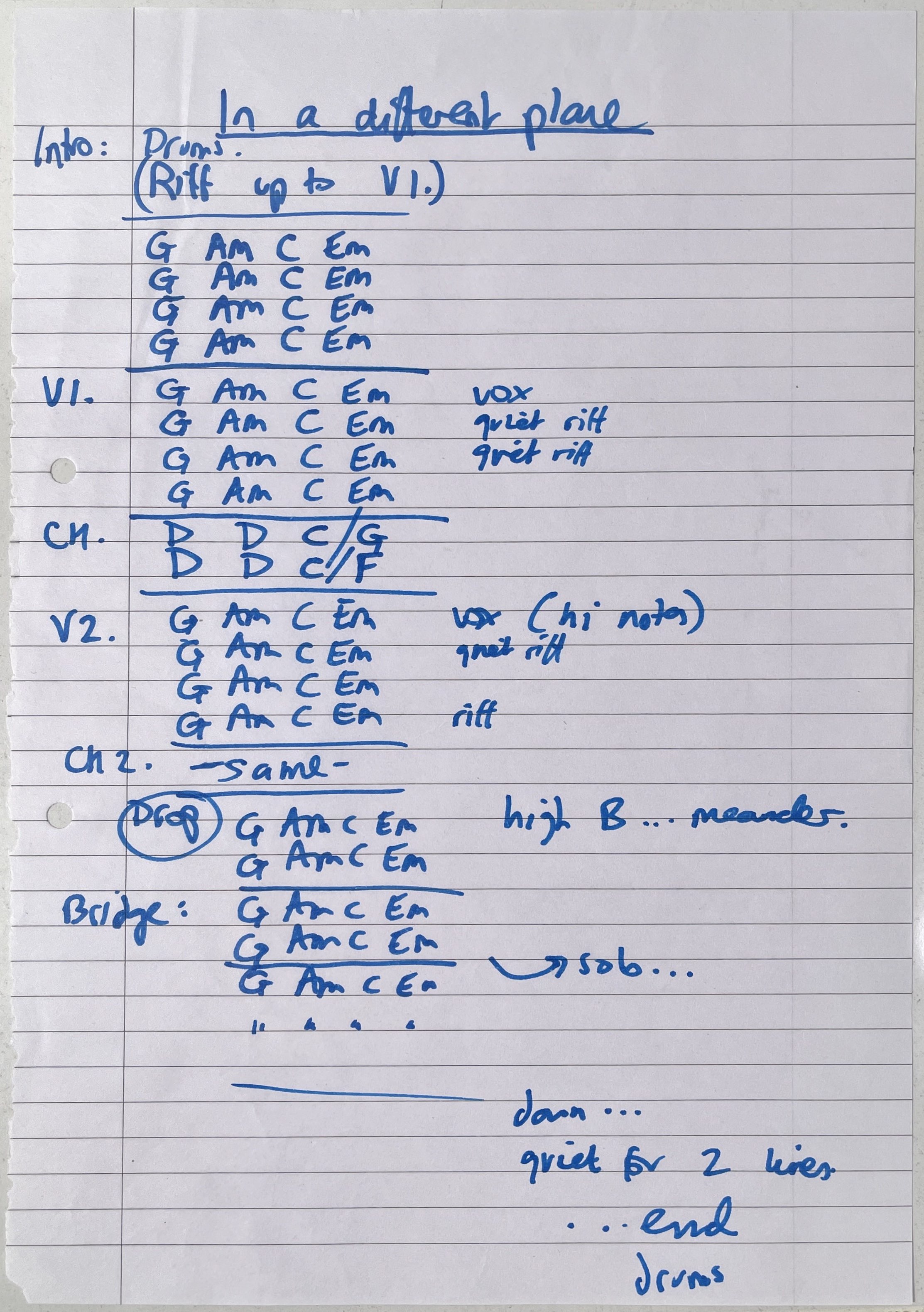 Lot 221 - RIDE - ORIGINAL HANDWRITTEN CHORD SHEETS AND