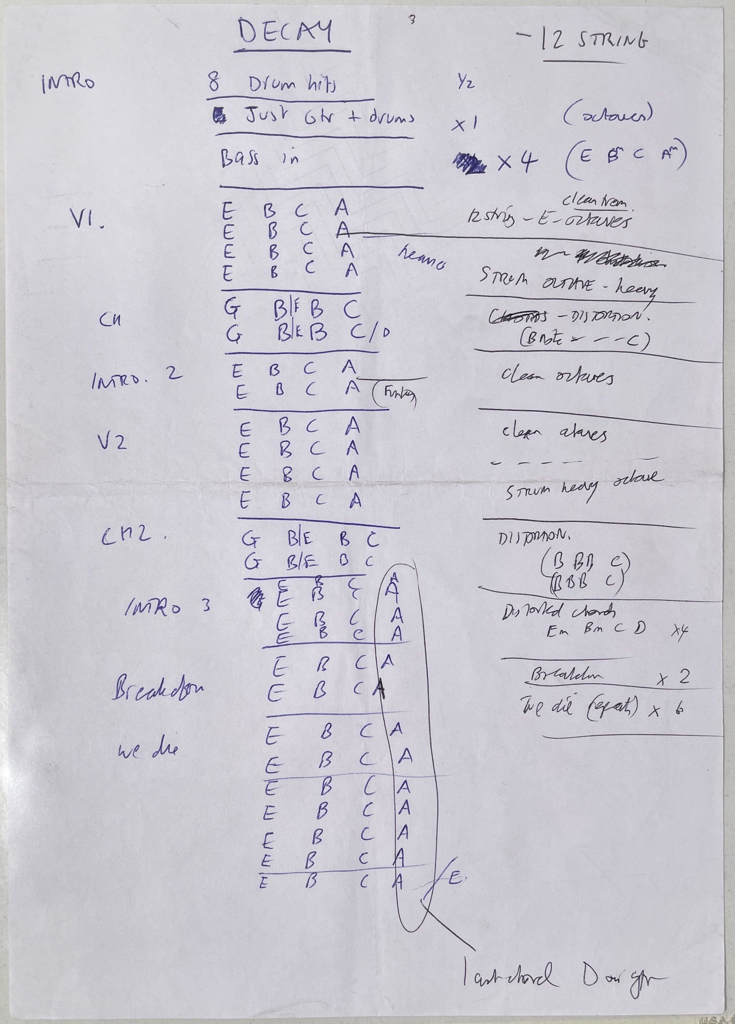 Lot 221 - RIDE - ORIGINAL HANDWRITTEN CHORD SHEETS AND
