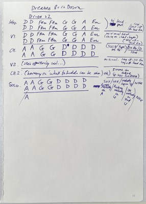 Lot 221 - RIDE - ORIGINAL HANDWRITTEN CHORD SHEETS AND LYRICS FOR DEBUT LP.