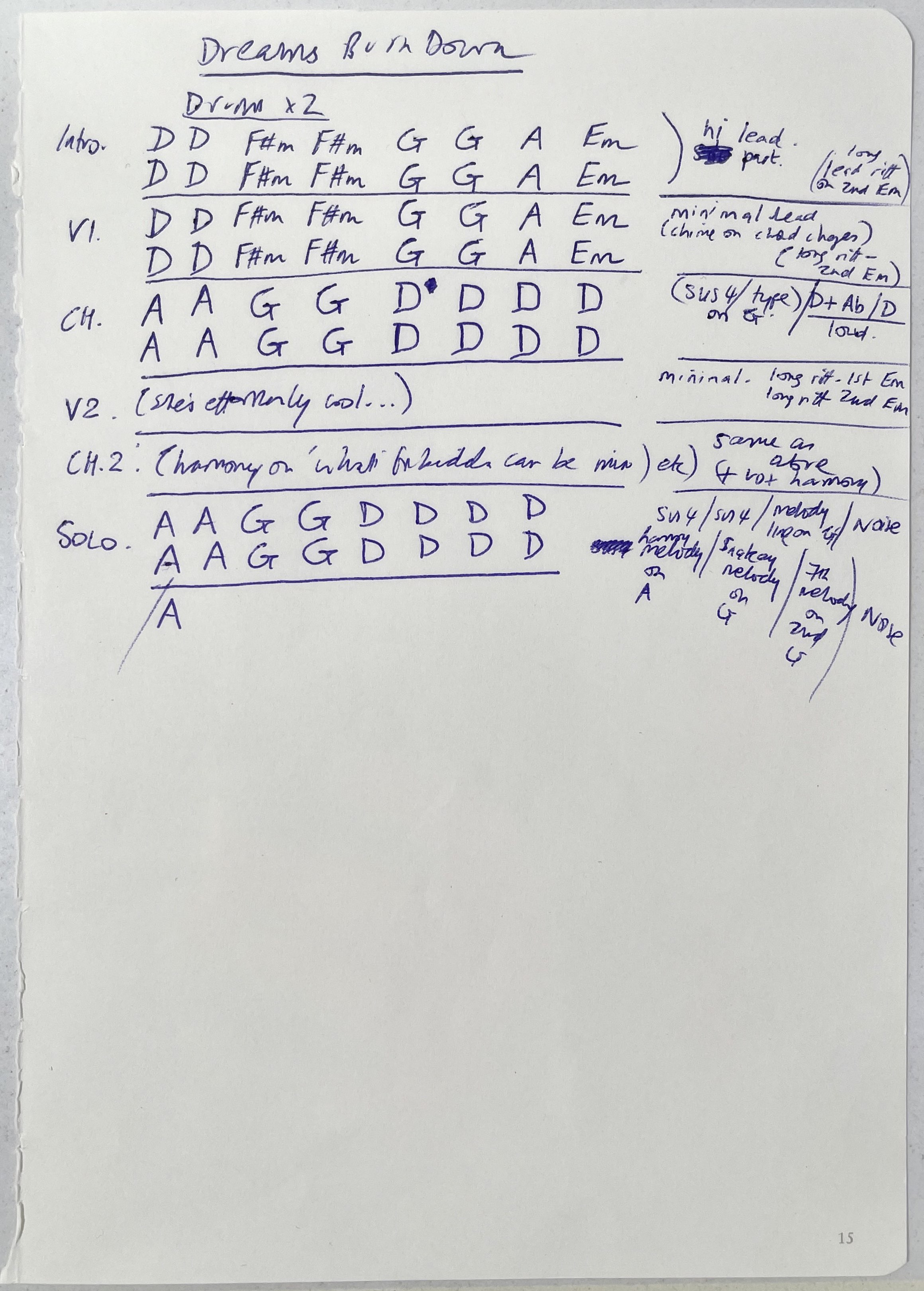 Lot 221 - RIDE - ORIGINAL HANDWRITTEN CHORD SHEETS AND